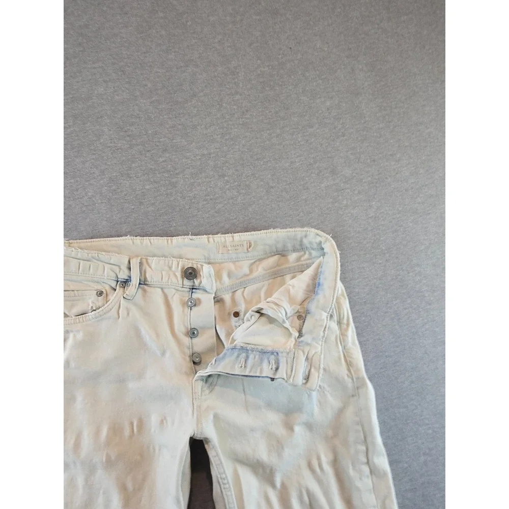 Allsaints Rex Damaged Jeans 33x33 White‎ Distressed Button Fly Denim